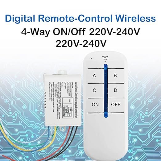 Roboway 4-Way ON/Off 220V-240V Light Digital Remote-Control Wireless Wall Switch with RF Remote Control (RW-RF031)